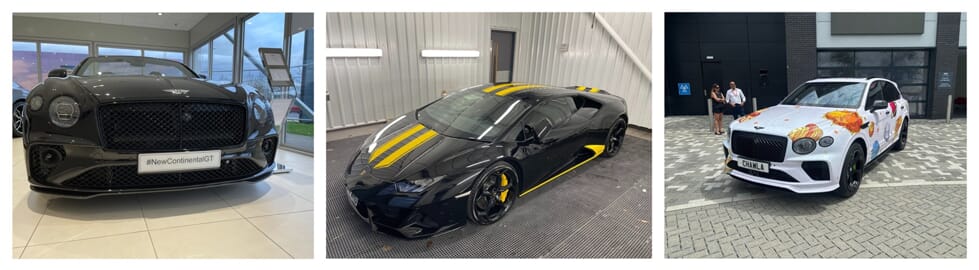 A collage of the HR Owen car graphics.